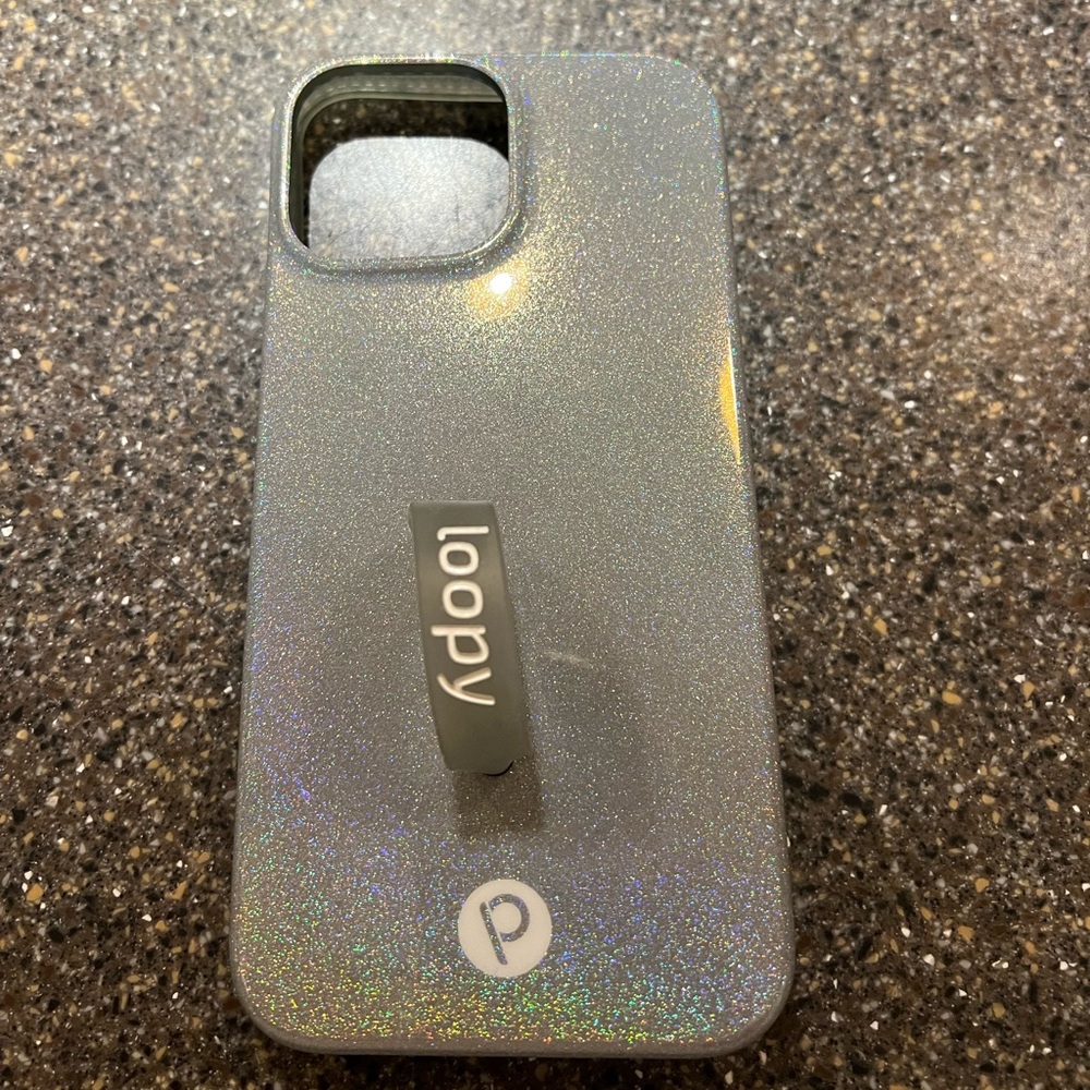 Loopy Case Glitter Holographic Silver Phone Case with Loop Grip